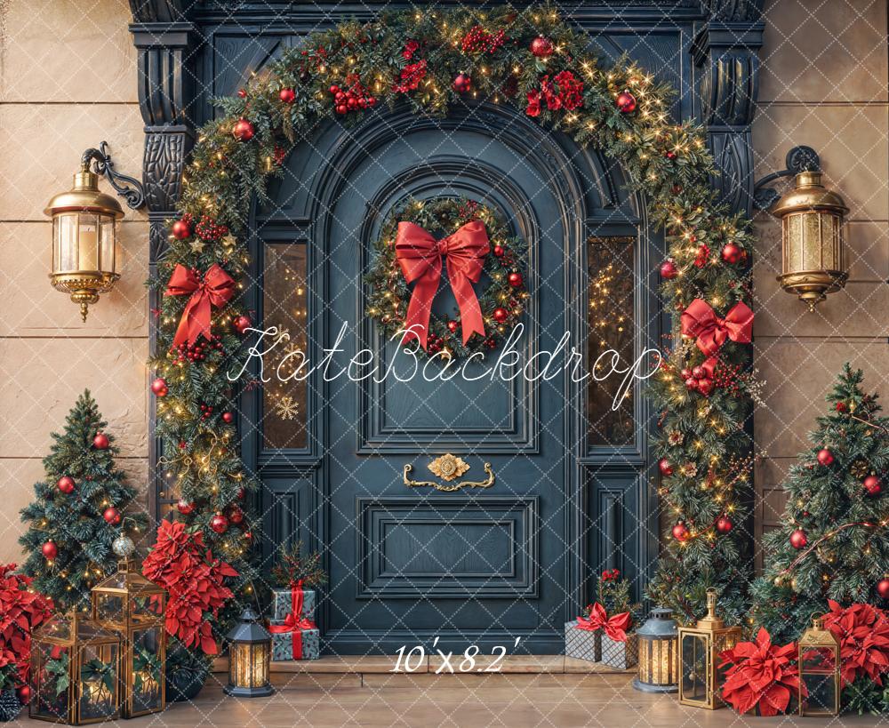 Kate Christmas Door Garland Lanterns Presents Backdrop Designed by Emetselch -UK