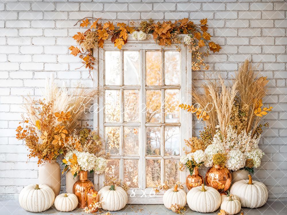 Kate Autumn Pumpkins Window Fleece Backdrop Designed by Emetselch