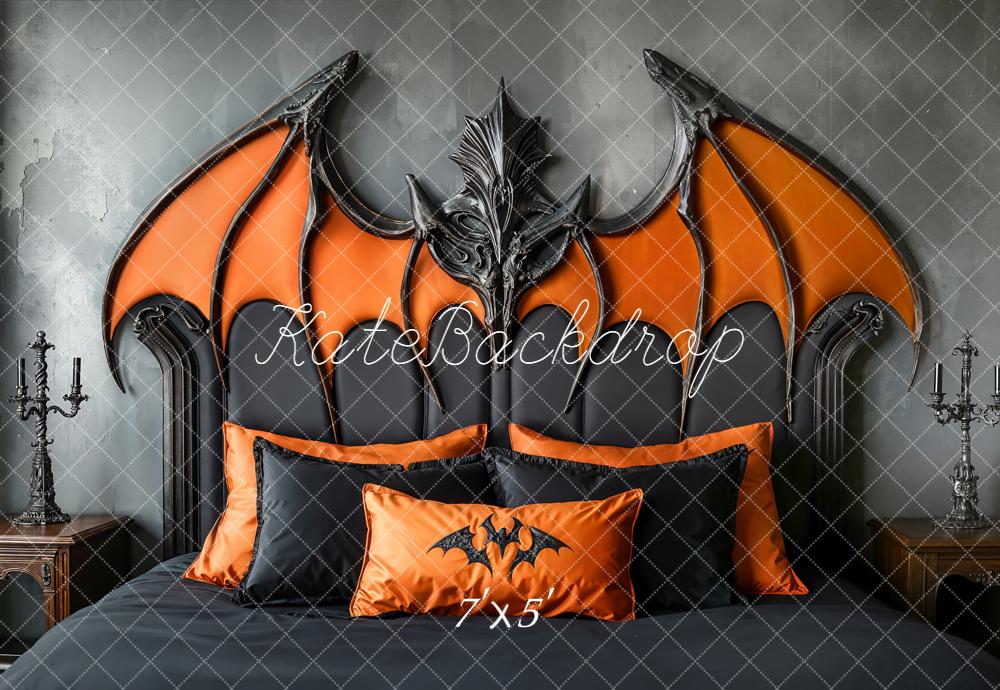 Kate Halloween Bat Wings Headboard Orange Black Backdrop Designed by Emetselch -UK