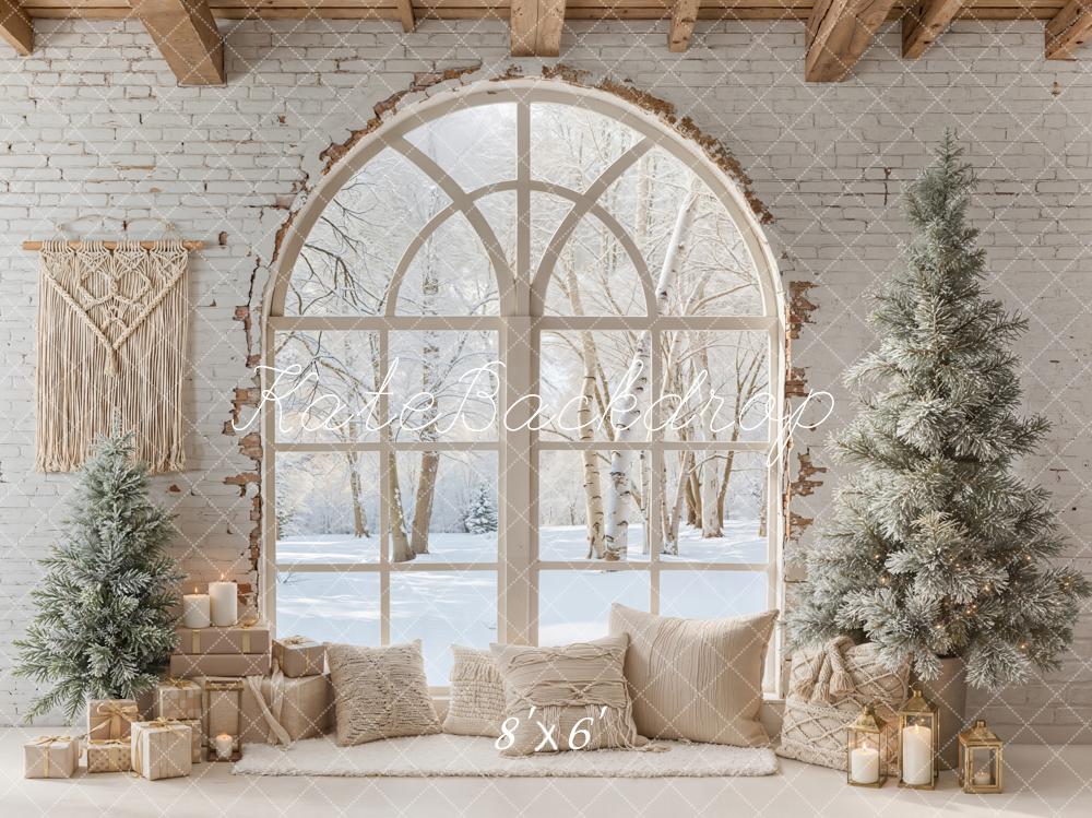 Kate Winter Arch Window Trees Fleece Backdrop Designed by Emetselch