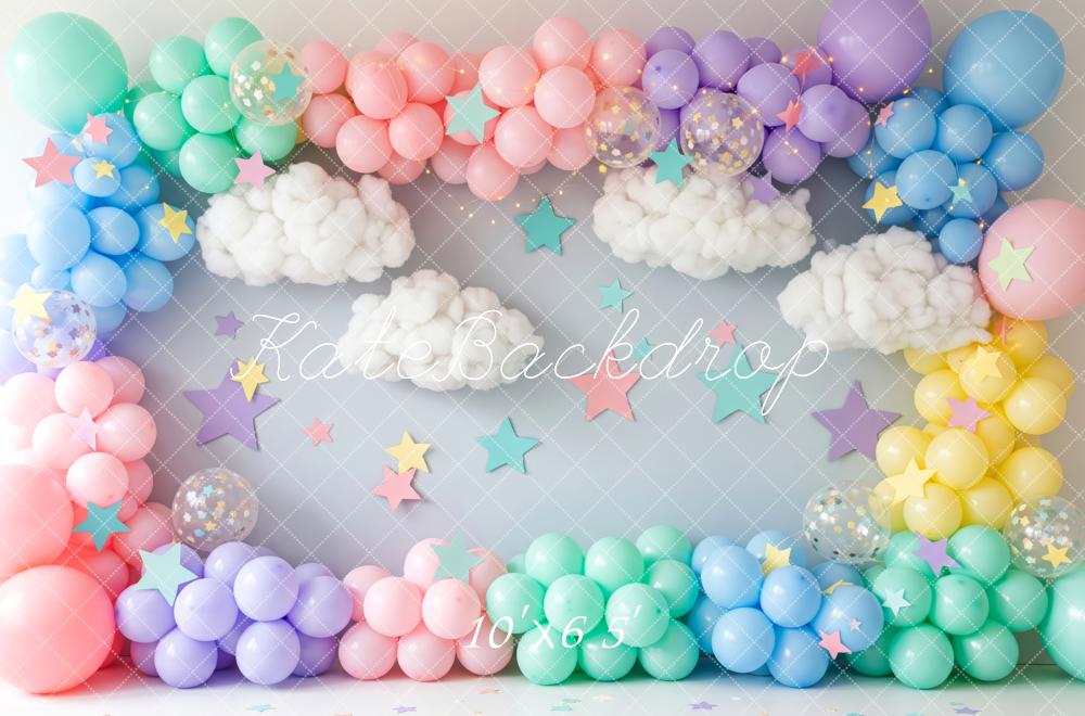 Kate Cake Smash Balloons Clouds Stars Backdrop Designed by Patty Robert