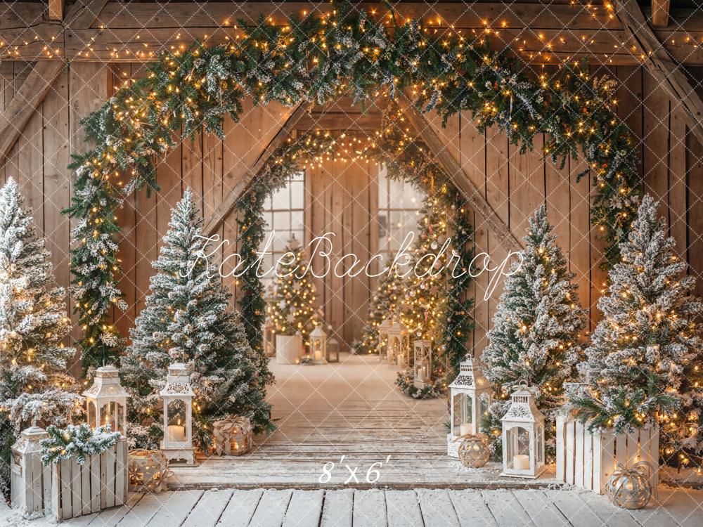 Kate Christmas Garland Trees Lanterns Wooden Backdrop Designed by Emetselch