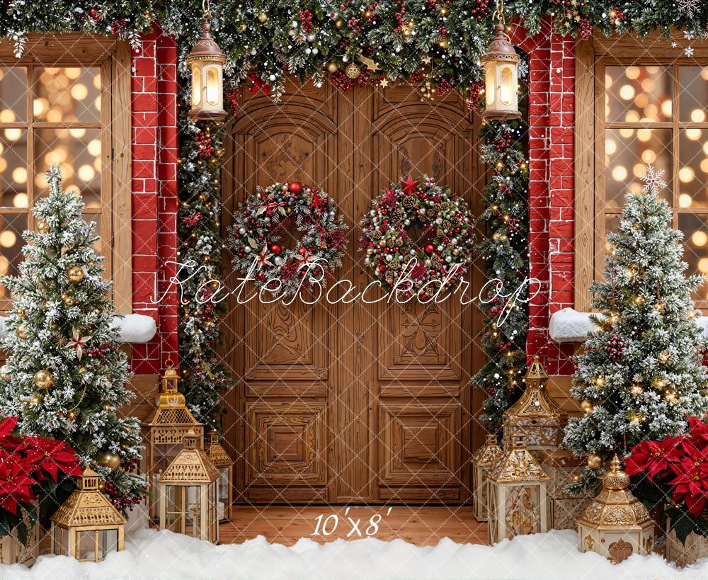 Kate Christmas Door Wreath Lanterns Fleece Backdrop Designed by Emetselch -UK
