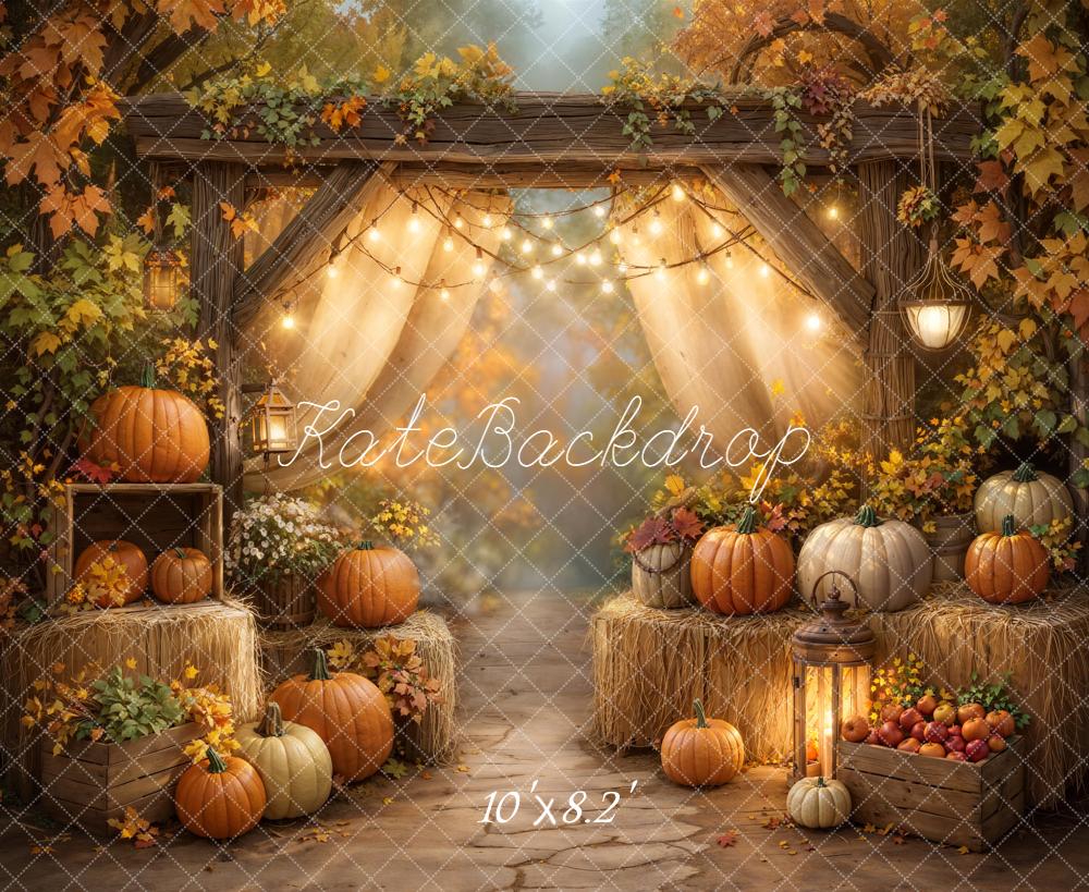 Kate Autumn Pumpkins Hay Bales Lanterns Backdrop Designed by GQ -UK