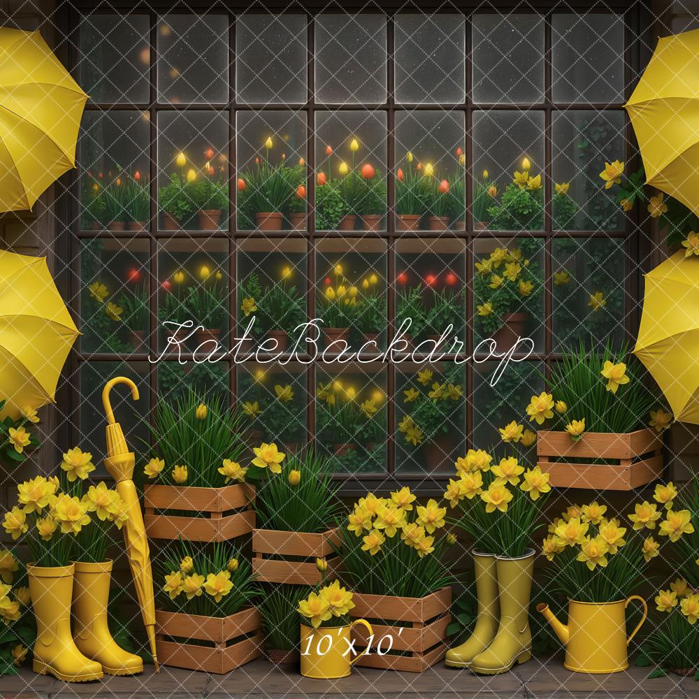 Kate Yellow Umbrellas Daffodils Window Crates Backdrop Designed by Mini MakeBelieve -UK