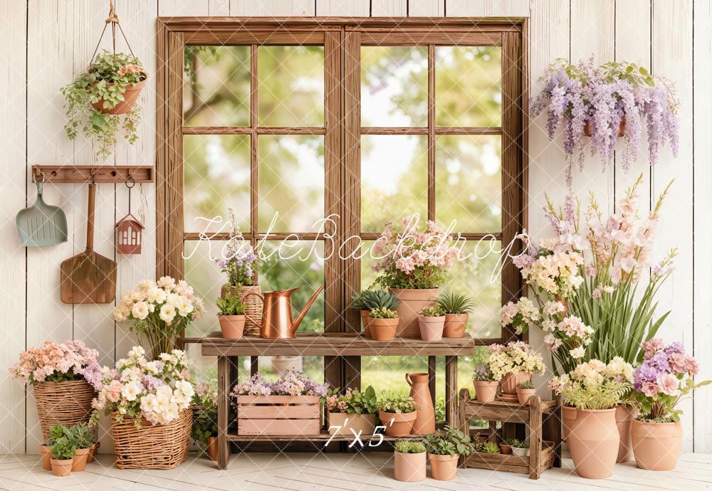 Kate Wooden Window Flower Pots Rustic Backdrop Designed by Emetselch