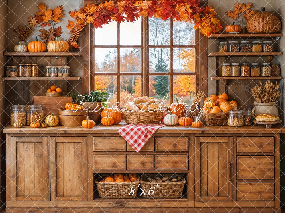 Kate Autumn Kitchen Pumpkins Wooden Backdrop Designed by Emetselch -UK