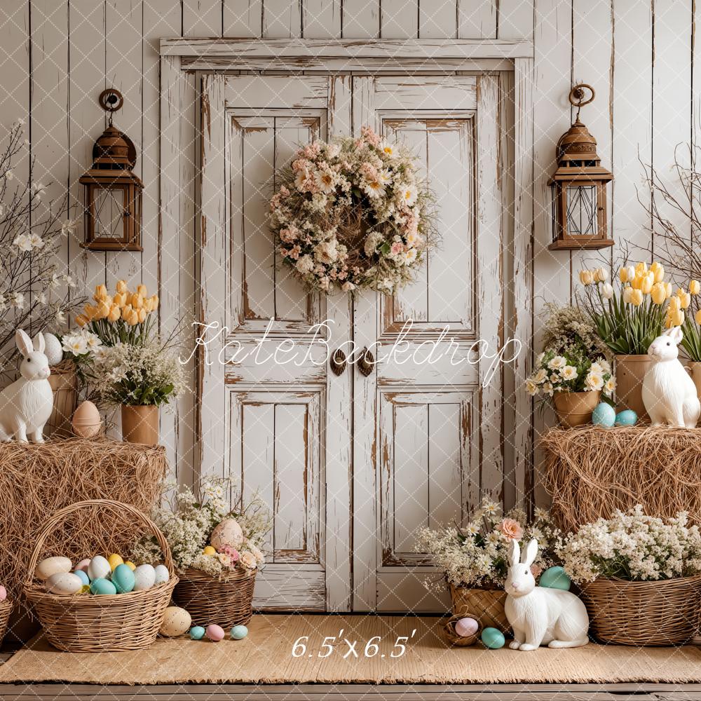 Kate Easter Bunny Floral Rustic Door Backdrop Designed by Emetselch