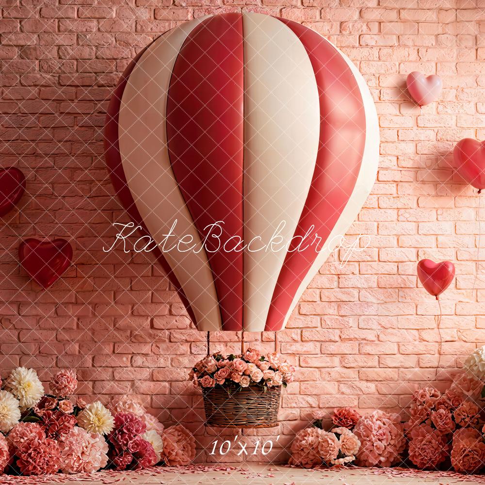 Kate Hot Air Balloon Floral Pink Brick Backdrop Designed by Emetselch