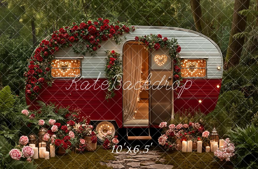 Kate Caravan Roses Fairy Lights Fleece Backdrop Designed by Emetselch