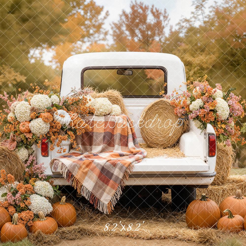 Kate Autumn Truck Hay Bale Pumpkins Backdrop Designed by Emetselch -UK