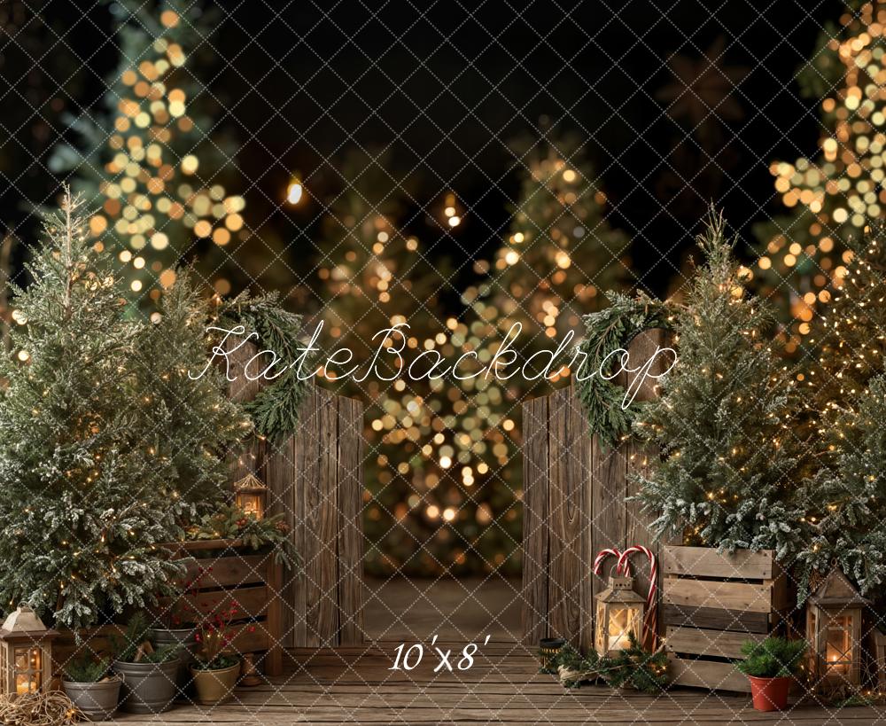 Kate Christmas Trees Lanterns Bokeh Fleece Backdrop Designed by Emetselch -UK