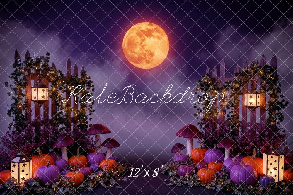 Kate Purple Halloween Pumpkins Lanterns Moon Backdrop Designed by Patty Robert