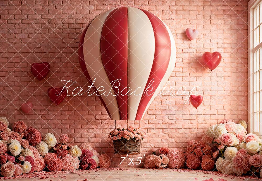 Kate Hot Air Balloon Floral Pink Brick Backdrop Designed by Emetselch
