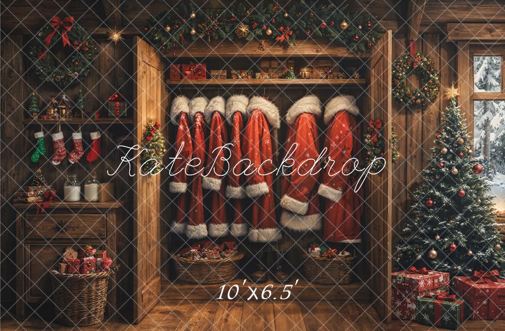 Kate Christmas Santa Coats Cabin Fleece Backdrop Designed by Emetselch -UK
