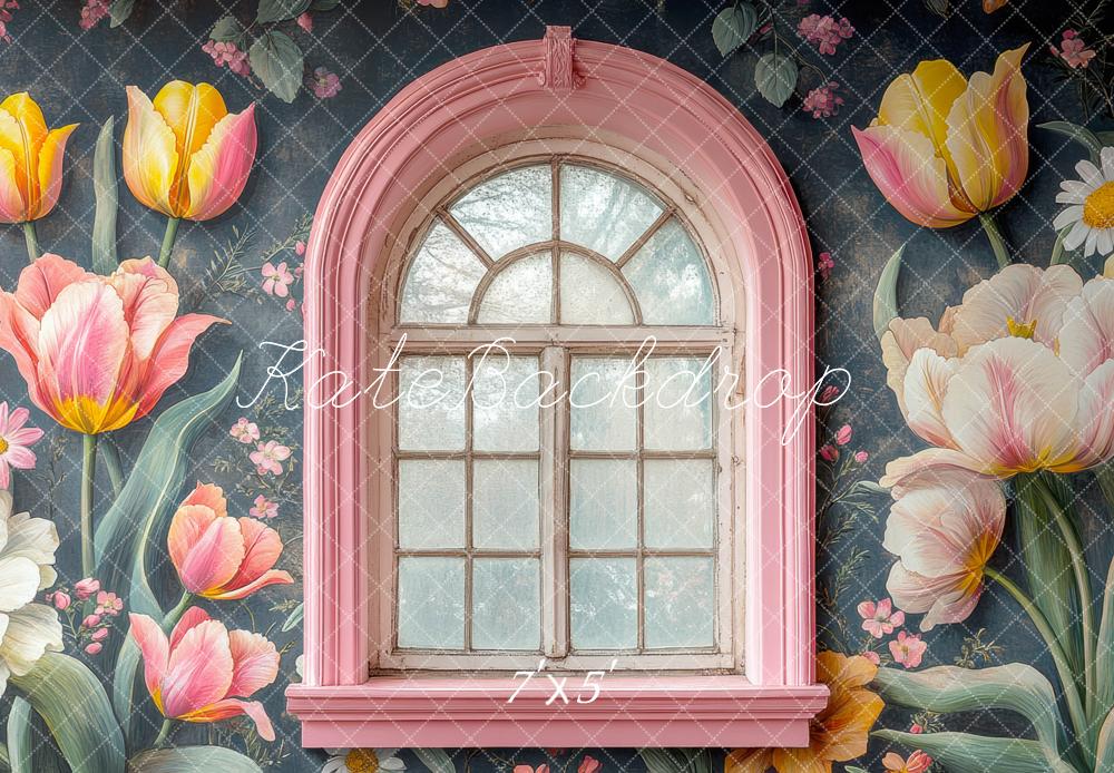 Kate Pink Arch Window Tulip Backdrop Designed by Mini MakeBelieve -UK