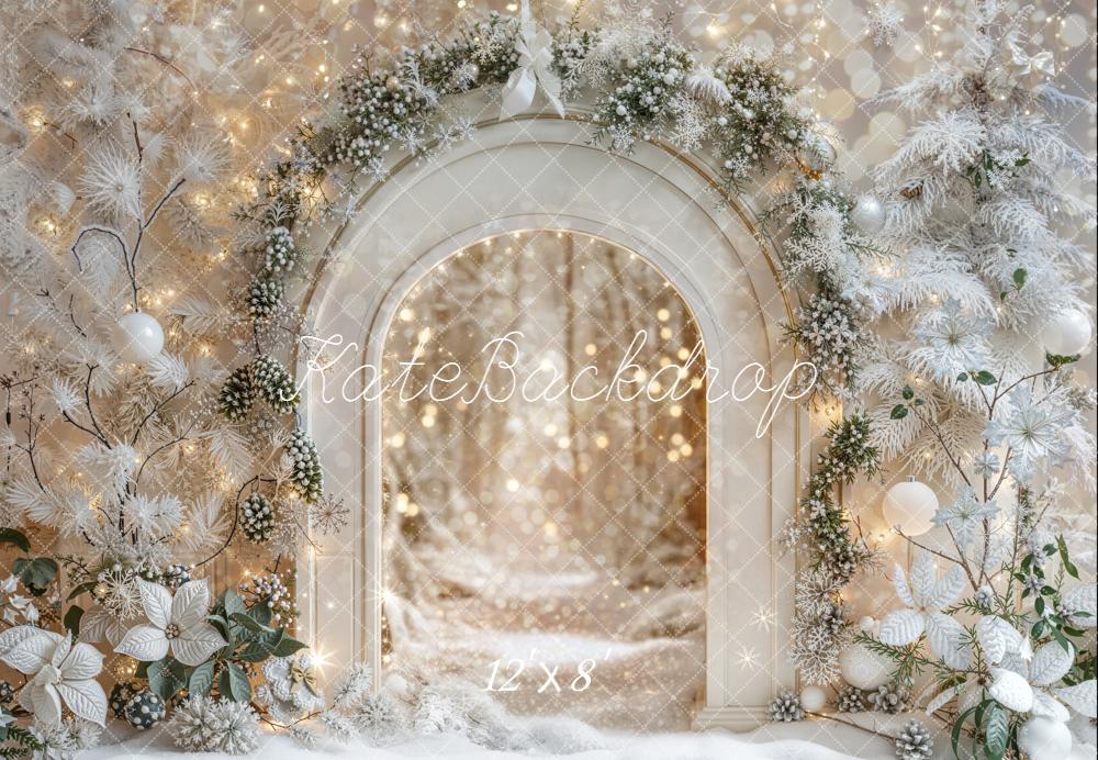 Kate Winter Arch Frosted Trees Bokeh Lights Backdrop Designed by Emetselch