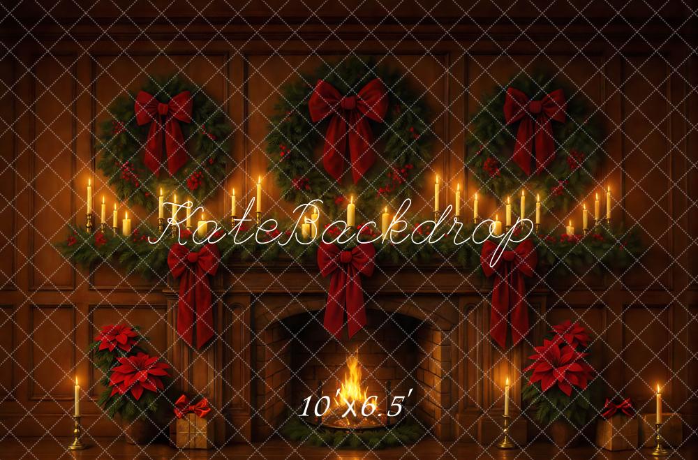 Kate Christmas Fireplace Wreaths Poinsettias Candles Backdrop Designed by Mini MakeBelieve -UK