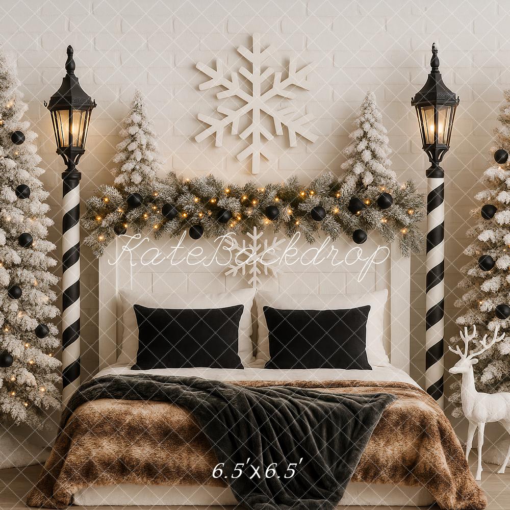 Kate Christmas Snowy Trees Lampposts Bed Backdrop Designed by Ashley Paul -UK