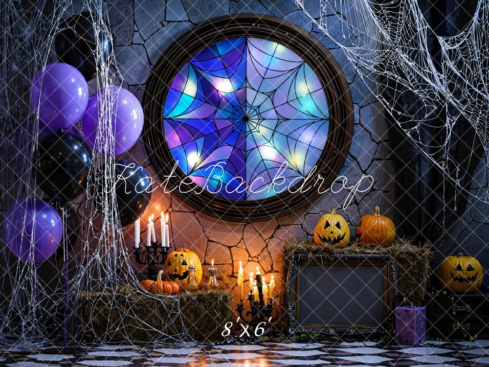 Kate Halloween Stained Glass Spiderweb Fleece Backdrop Designed by Emetselch -UK