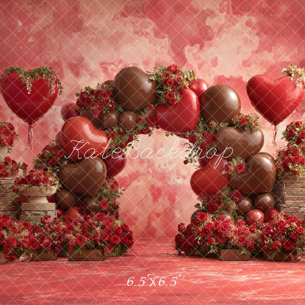 Kate Valentine Heart Balloon Arch Roses Backdrop Designed by Emetselch