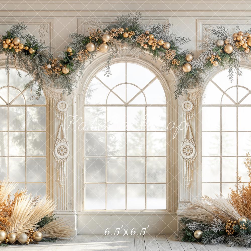 Kate Christmas Arched Windows Boho Garland Backdrop Designed by Emetselch -UK