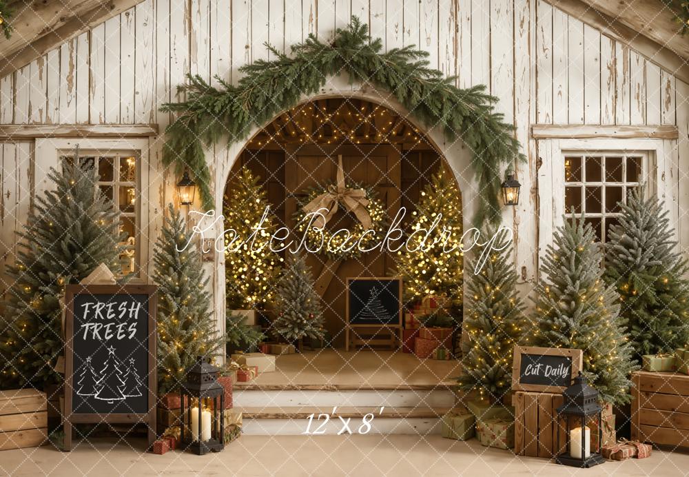 Kate Christmas Farmhouse Fresh Trees Fleece Backdrop Designed by Emetselch -UK