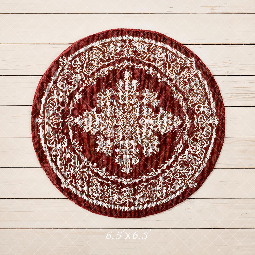 Kate Red Round Rug White Plank Floor Backdrop Designed by Emetselch -UK