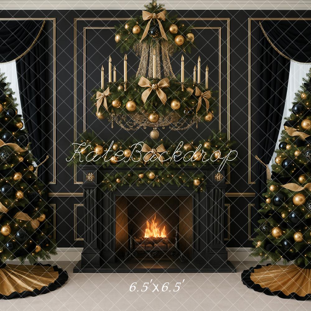 Kate Christmas Black Fireplace Trees Backdrop Designed by Ashley Paul