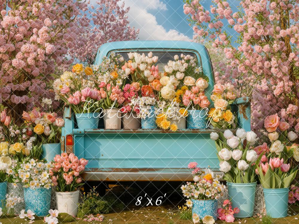 Kate Spring Truck Pink Blossom Fleece Backdrop Designed by Emetselch -UK