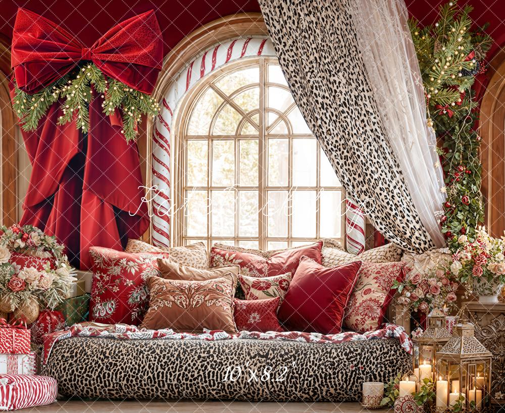 Kate Christmas Leopard Red Curtains Backdrop Designed by Emetselch