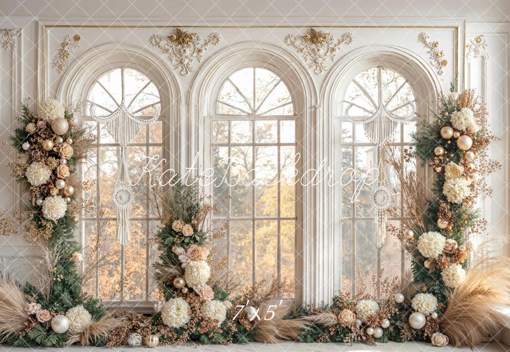 Kate Floral Arch Ornate Windows Christmas Backdrop Designed by Emetselch -UK