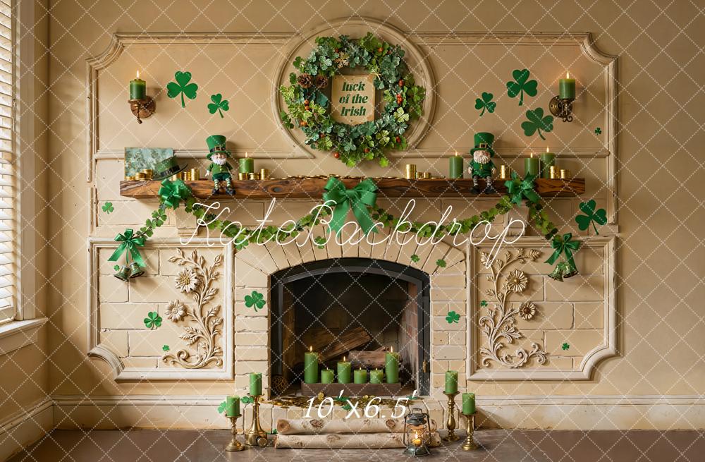 Kate Shamrock Fireplace Wreath Leprechaun Backdrop Designed by Emetselch