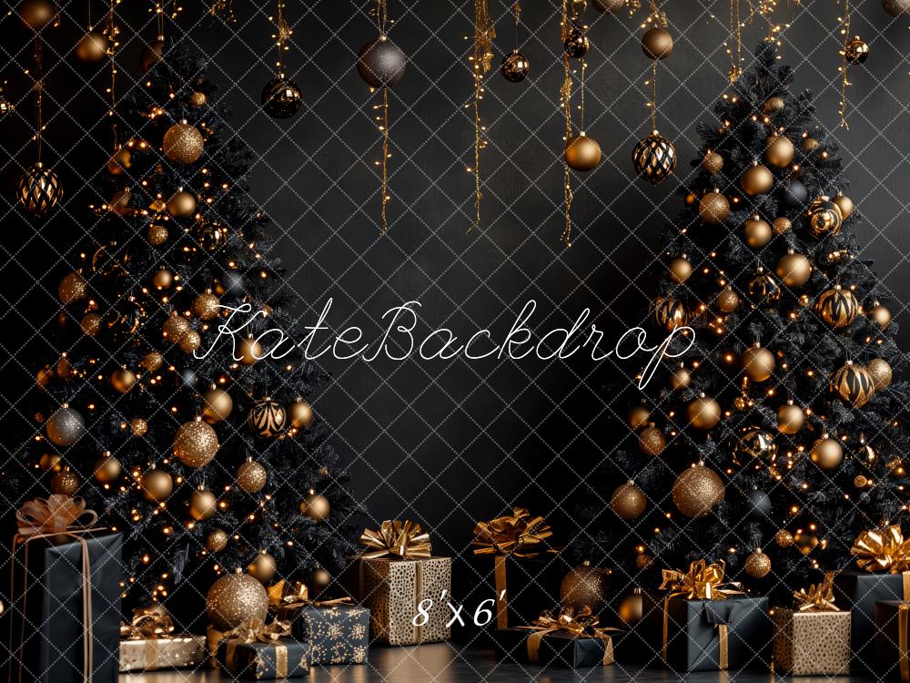 Kate Christmas Black Trees Gold Decorations Backdrop Designed by Patty Robert -UK