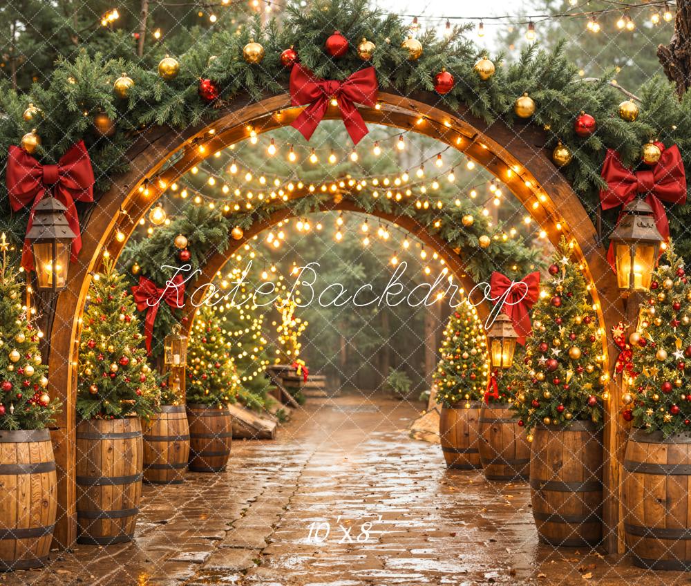 Kate Christmas Arch Garland Lights Fleece Backdrop Designed by Emetselch -UK