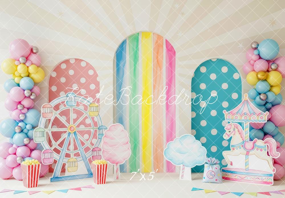 Kate Ferris Wheel Carousel Balloons Pastel Backdrop Designed by Patty Robert