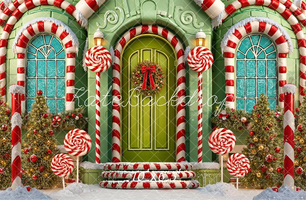 Kate Christmas Candy Cane Lollipops House Fleece Backdrop Designed by Emetselch -UK