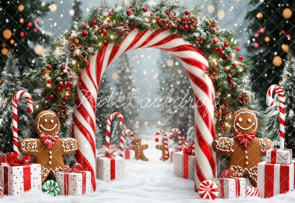 Kate Christmas Candy Cane Gingerbread Gift Backdrop Designed by Emetselch