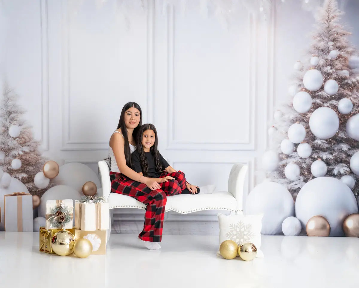 Kate Christmas White Wall Feathers & Gold Fleece Backdrop Designed by Lidia Redekopp -UK