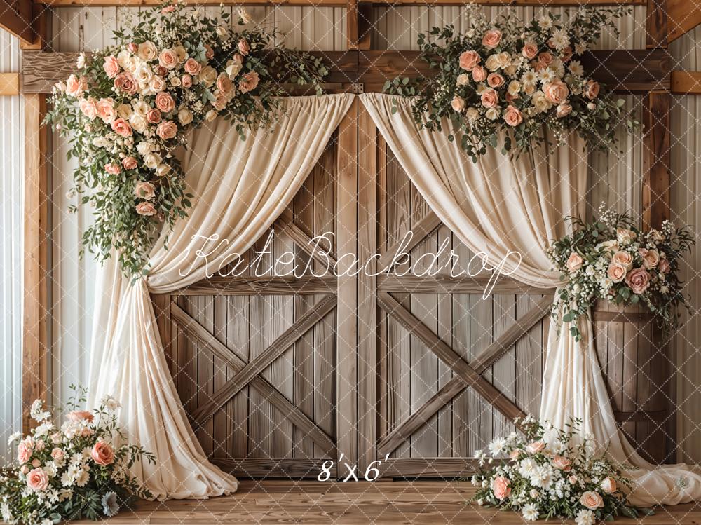 Kate Wedding Floral Barn Doors Fleece Backdrop Designed by Emetselch -UK