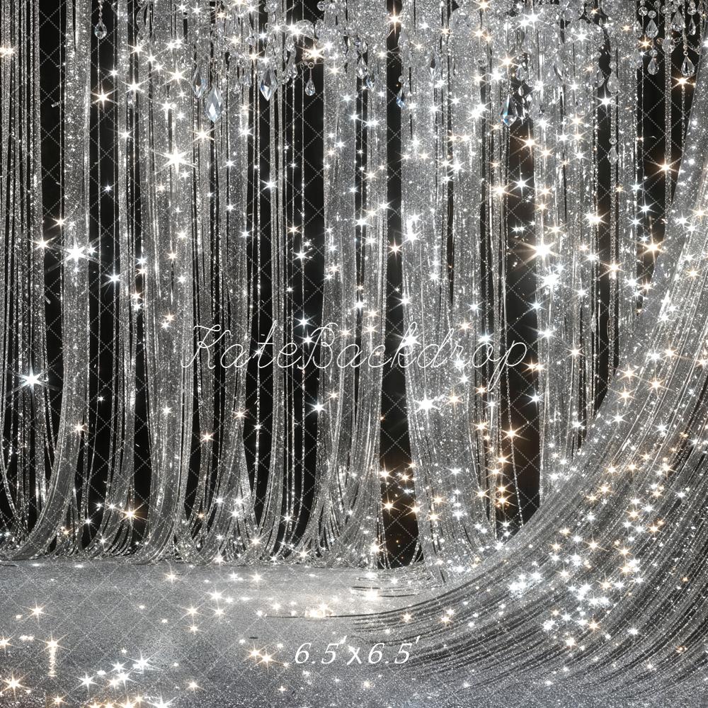 Kate Silver Glitter Crystal Curtain Sparkle Backdrop Designed by Chain Photography