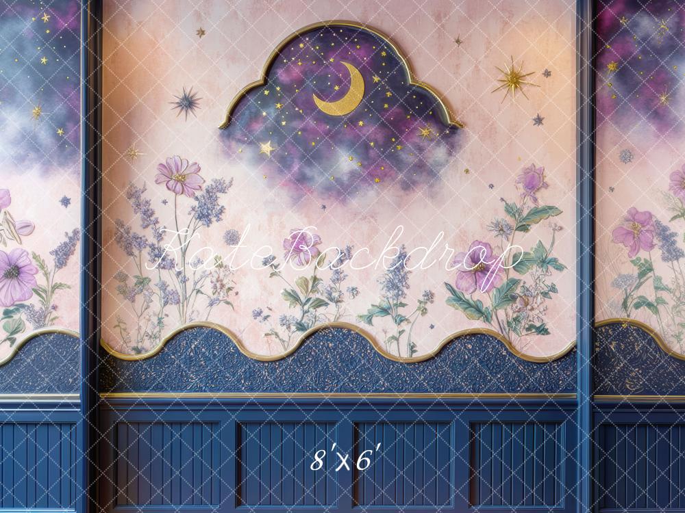 Kate Moon Floral Blue Wall Backdrop Designed by Mini MakeBelieve -UK