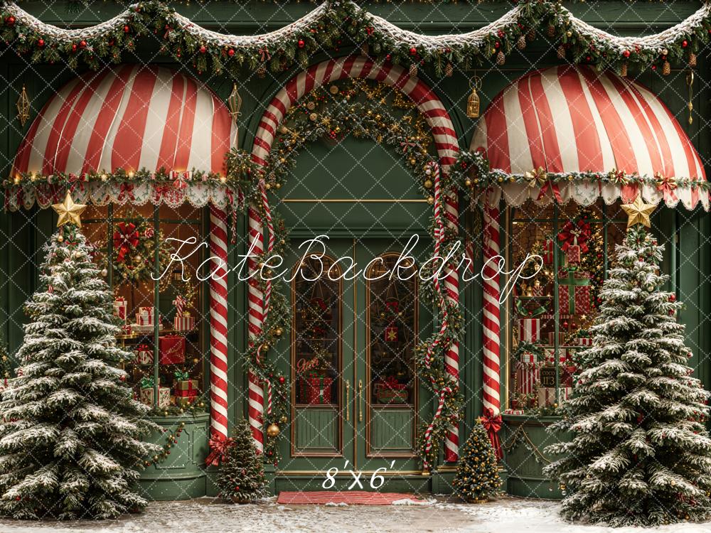 Kate Christmas Shop Front Snowy Trees Fleece Backdrop Designed by Emetselch -UK