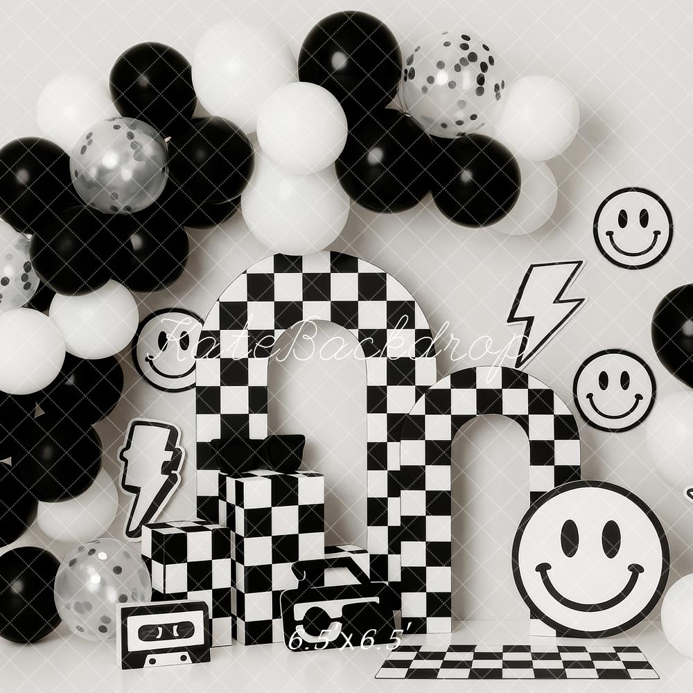 Kate Checkered Balloons Smiley Cake Smash Backdrop Designed by Patty Robert