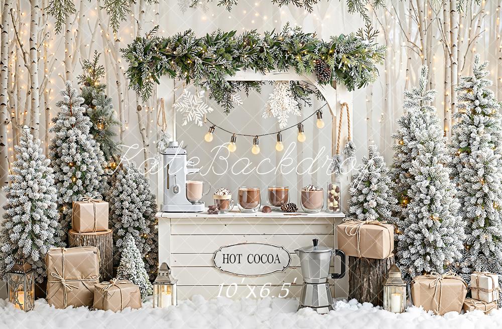 Kate Winter Hot Cocoa Stand Snowy Gifts Fleece Backdrop Designed by Emetselch -UK