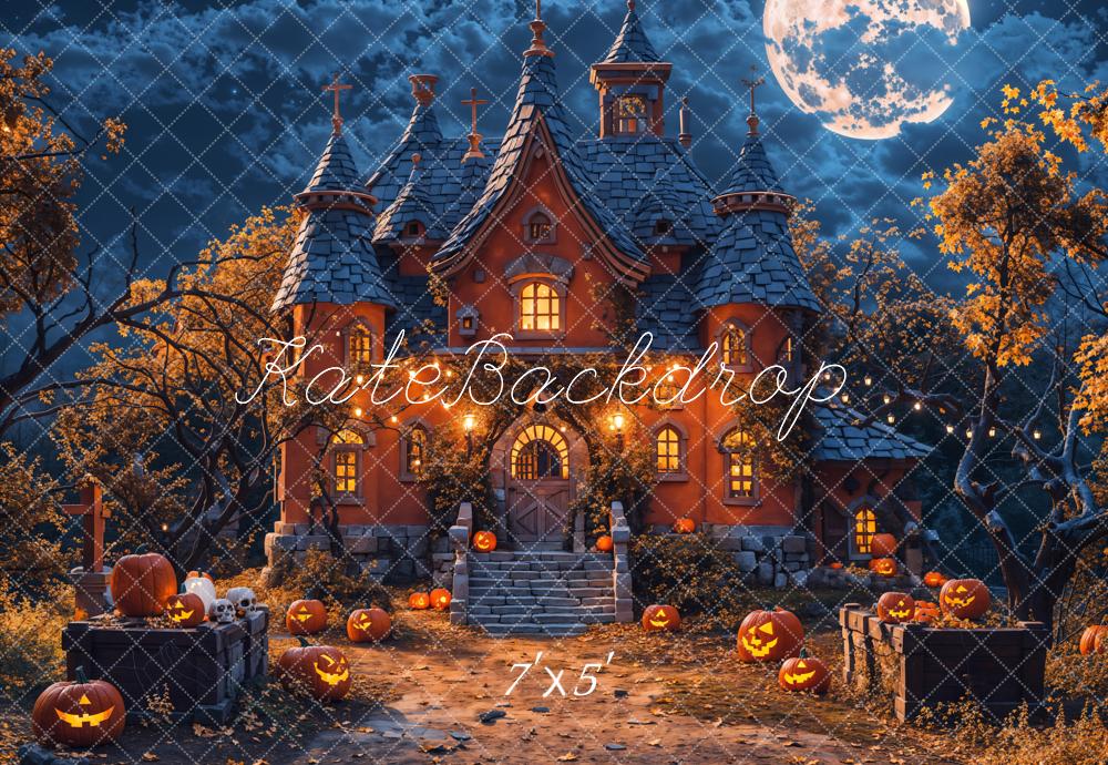 Kate Halloween Night Forest Pumpkin Castle Backdrop Designed by Chain Photography -UK