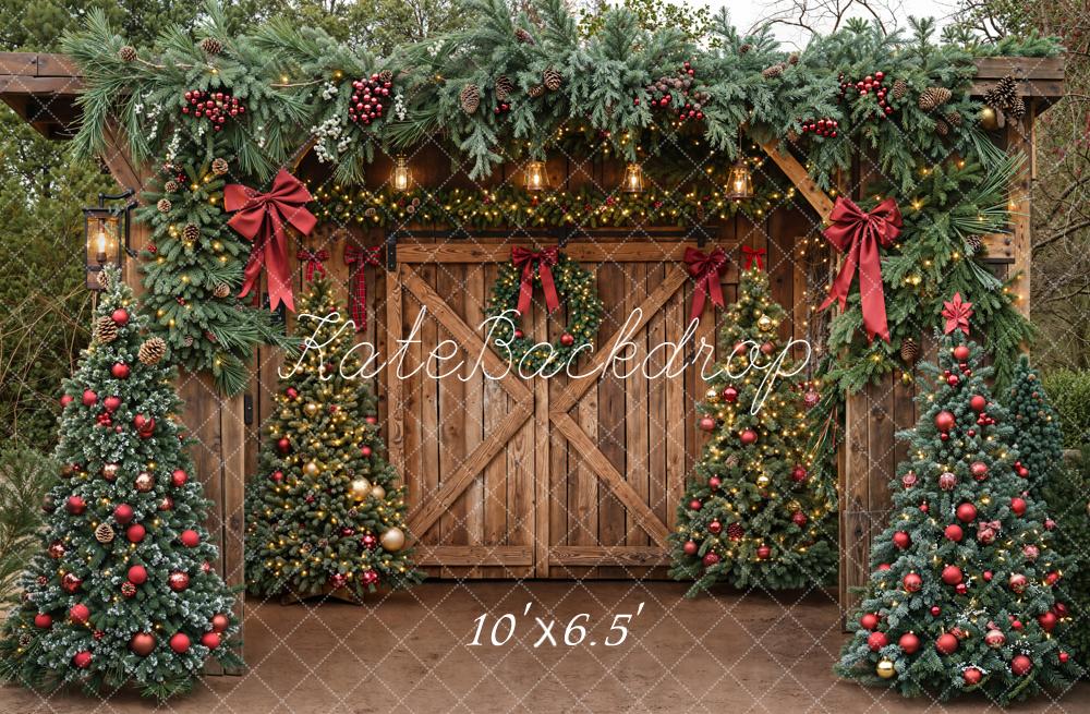 Kate Christmas Barn Wooden Door Trees Backdrop Designed by Emetselch -UK