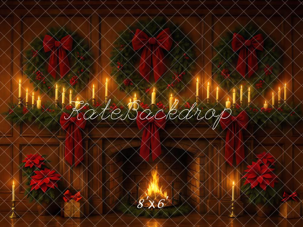 Kate Christmas Fireplace Wreaths Poinsettias Candles Backdrop Designed by Mini MakeBelieve -UK