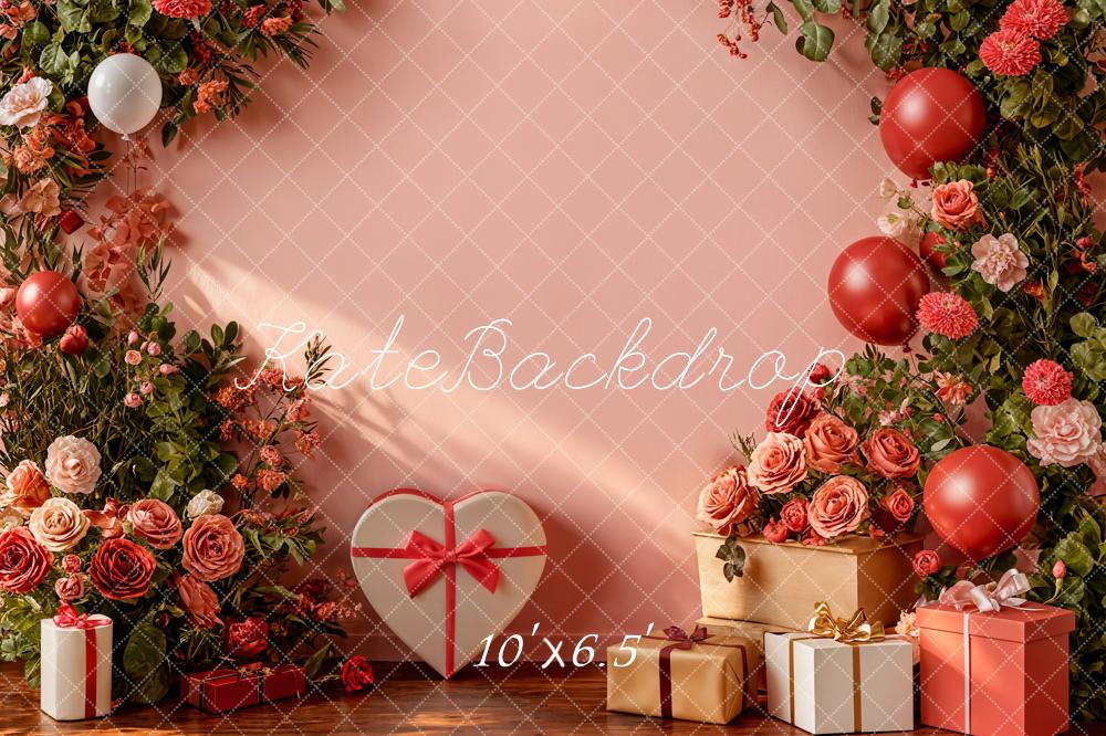Kate Valentine Roses Balloons Gifts Pink Fleece Backdrop Designed by Emetselch