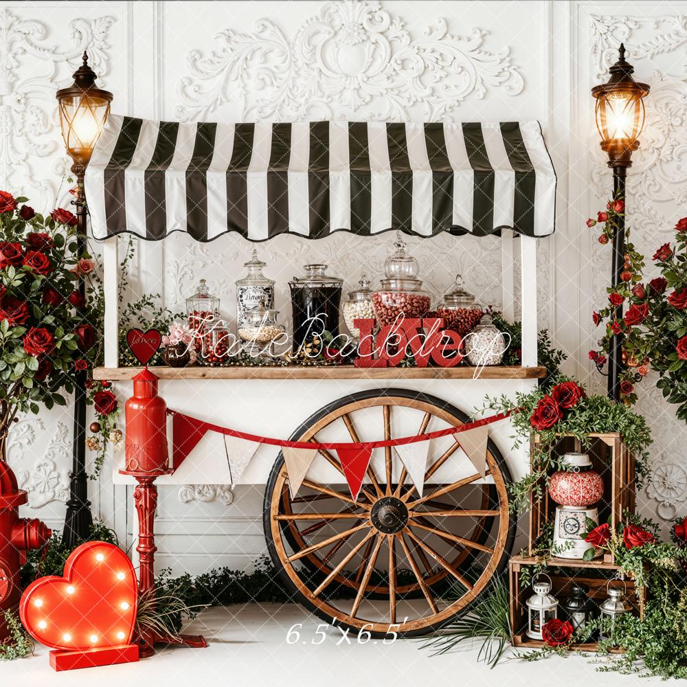 Kate Valentine Candy Cart Red Roses Hydrant Backdrop Designed by Emetselch